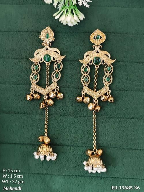 Antique Mehendi Long Chain Earrings Mehendi Fancy Style Long Earrings