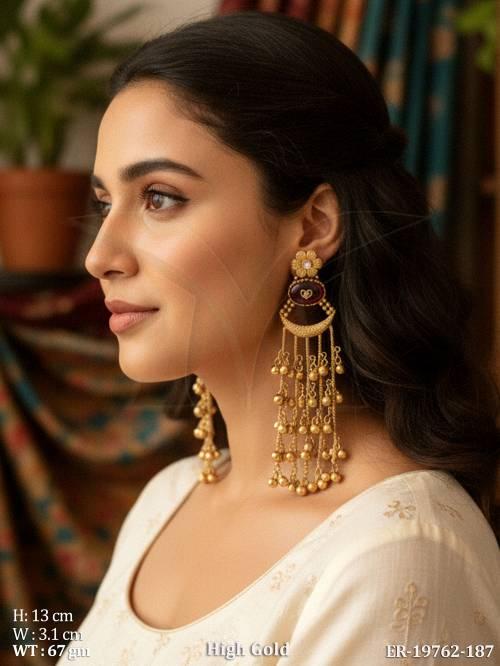 Antique Full Stone Long Jhumka Tassel Earrings