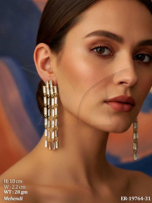 Mehendi Polish Long Baguette Stone Tassel Earrings