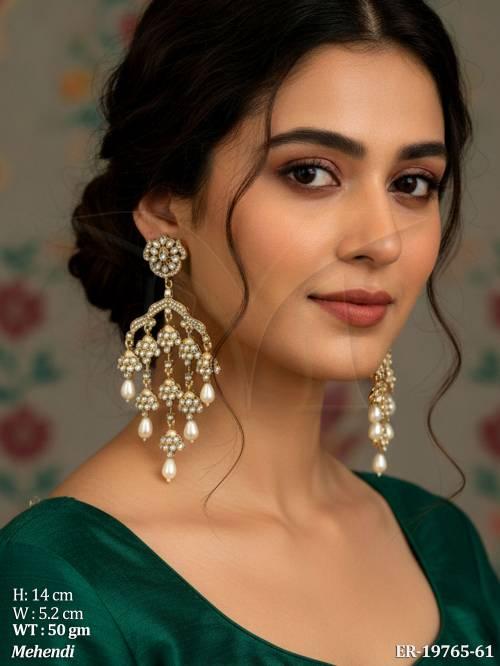 Mehendi Polish Kundan Pearl Chandbali Earrings