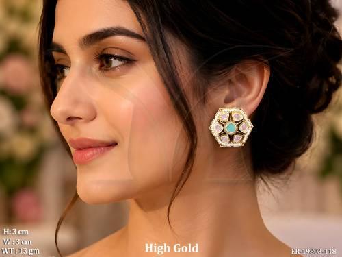Antique Full Stone Pearl High Gold Stud Earrings