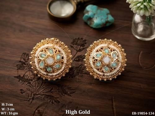 Antique High Gold Full Stone Pearl Stud Earrings for Women