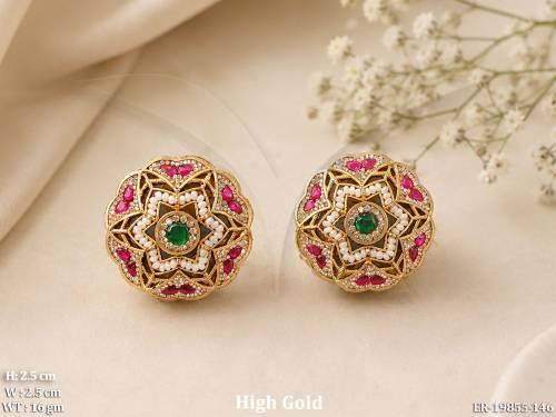 Antique High Gold Full Stone Floral Stud Earrings for Women