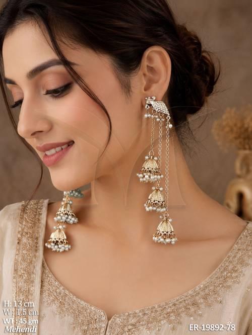 Designer Mehendi Pearl Jhumka Dangler Earrings