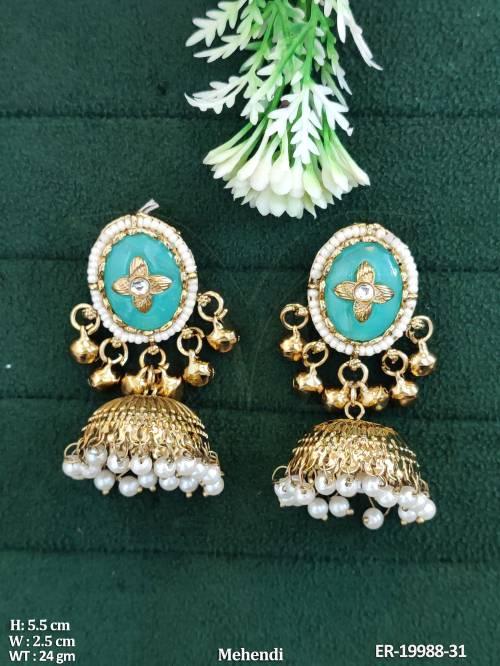 Designer Antique Jhumka Earrings with Pearl Drops