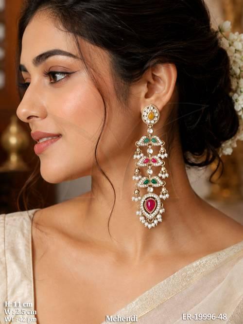 Antique Mehendi Full Stone Chandbali Earrings
