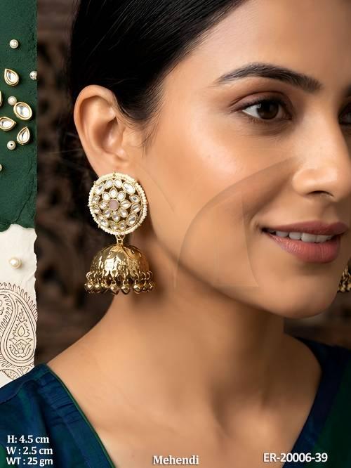 Designer Mehandi Finish Jhumka Earrings for Women