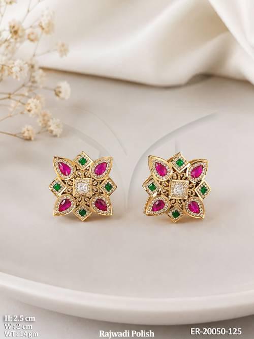 Traditional Emerald Floral Designer Studs