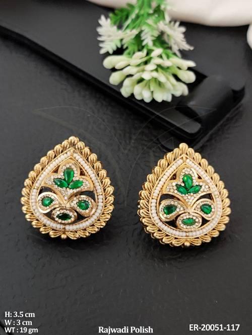 Antique Gold Floral Emerald Designer Earrings