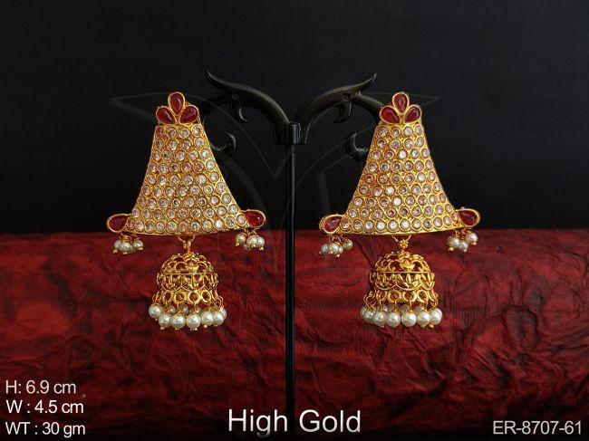 beautiful designer full white stones clustered pearl fancy stylish party wear antique fancy long earring