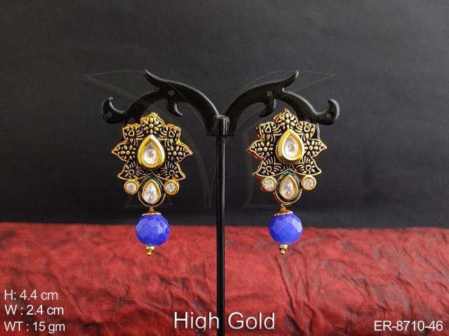 Beautiful Fancy Designer High Gold Polish white stones Clustered Pearl Party wear Drop Earring / Studs