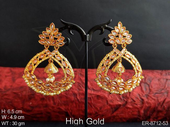 designer fancy beautiful high gold polish full white stones party wear fashion long earring