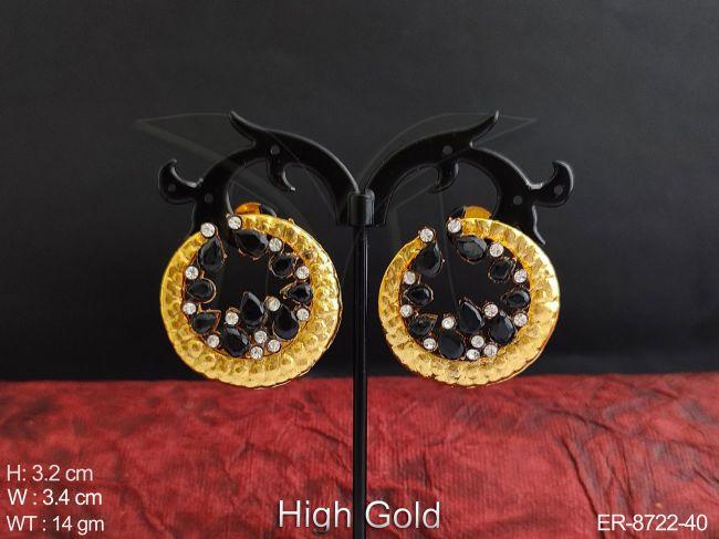 Beautiful Hight Gold Polish Designer Antique Fancy Style full white stones Party wear Earring / Studs / Tops