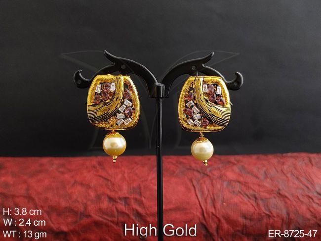 Beautiful Fancy High God Polish Designer Clustered Pearl Drop Party wear Earring / Studs / Tops
