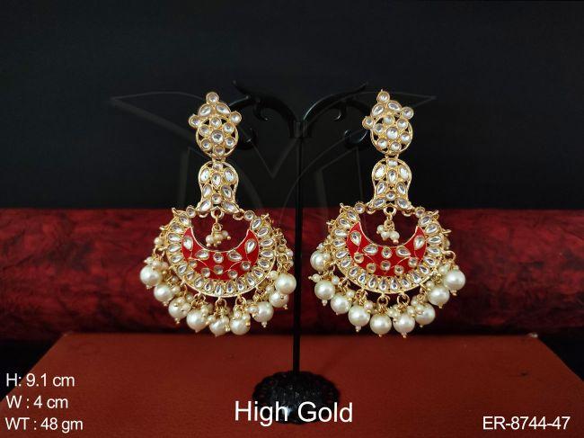 Fancy Stylish Designer High gold Polish Clustered Pearl Beautiful Antique Design Party wear Earring