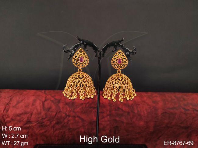 Beautiful High Gold Polish Fancy Style Party wear Designer Jhumka Earring