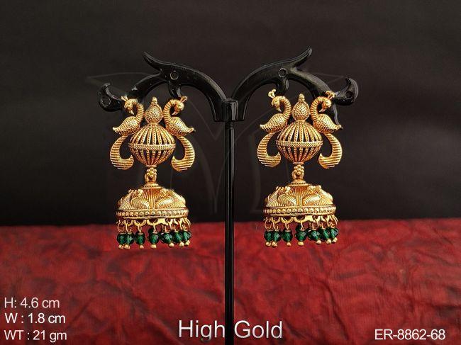 Antique Designer Peacock Design Clustered Pearl High Gold Polish Party wear Fancy Style Jhumka Earring