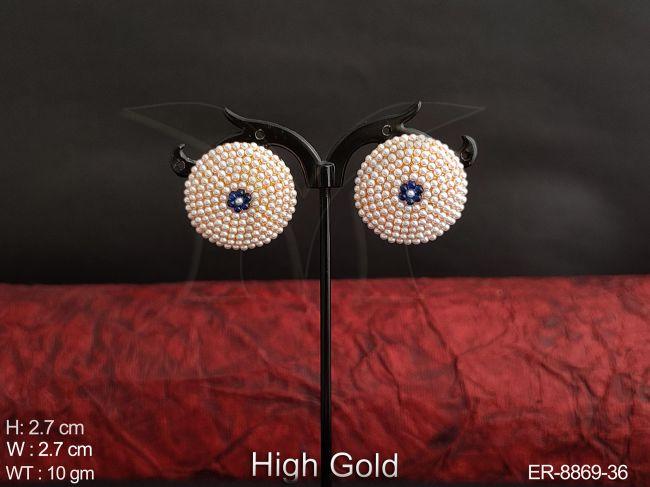 Full Clustered Pearl Designer High Gold Polish Beautiful Party wear Fancy Earring / Tops / Studs — ER-8869-36