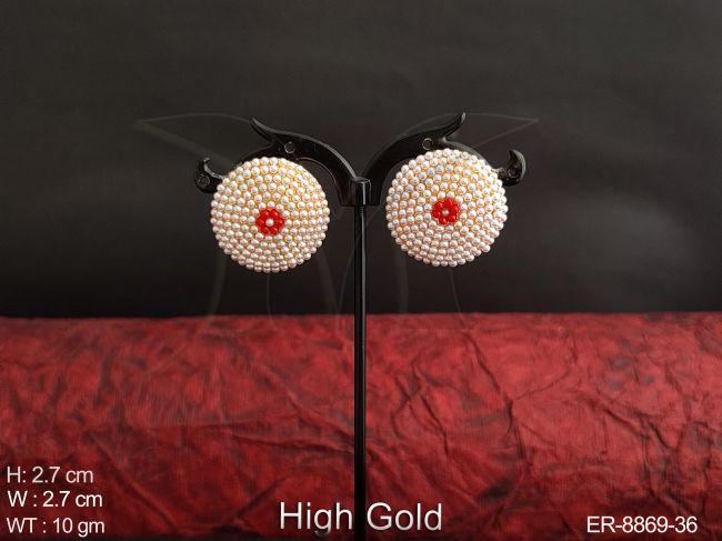 full clustered pearl designer high gold polish beautiful party wear fancy earring / tops / studs