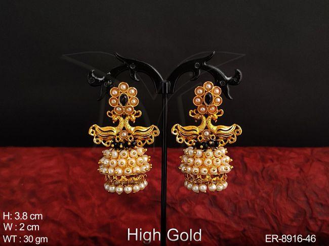 Antique Designer Beautiful Peacock Design full stone cluster pearl Designer Earrings