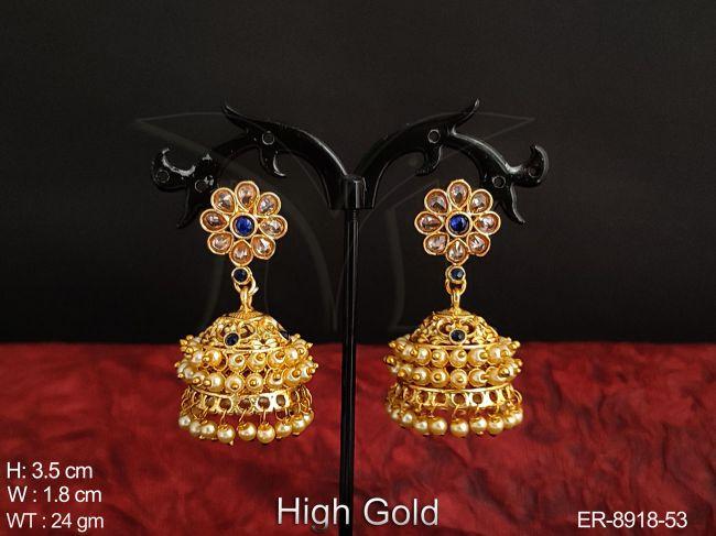 Antique full white stones fancy style High Gold polish party wear Beautiful Jhumka Earrings — ER-8918-53