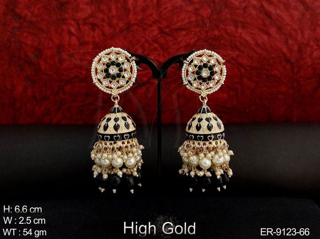 High gold Polish Designer Fancy style Long Party wear Earring