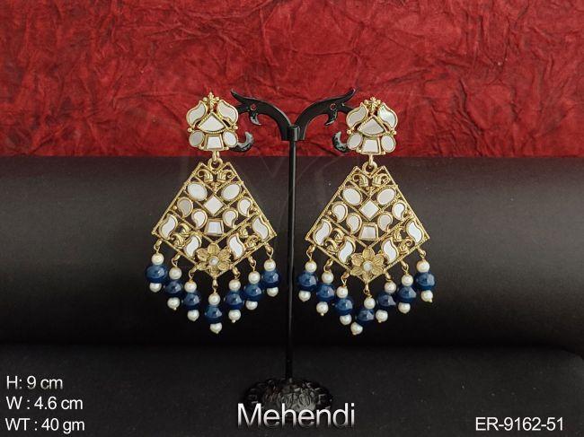 mehendi polish fancy style designer party wear long fashion earring