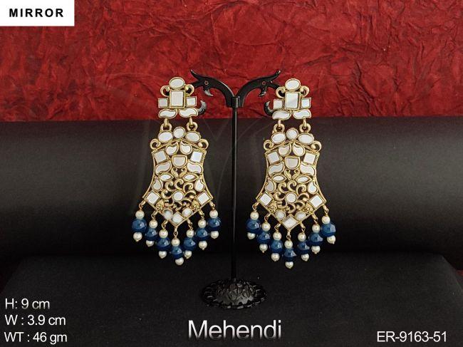 Beautiful Mirror Design Mehendi Polish Party wear Long Earring