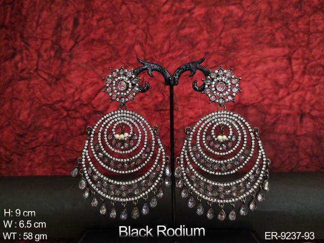 black rodium fancy style beautiful party wear long earring