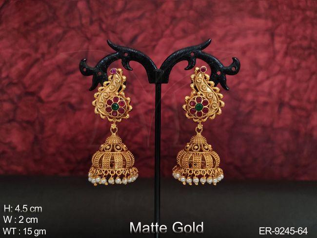 Fancy Style Designer Party wear Matte Gold Polish Jhumka Earring