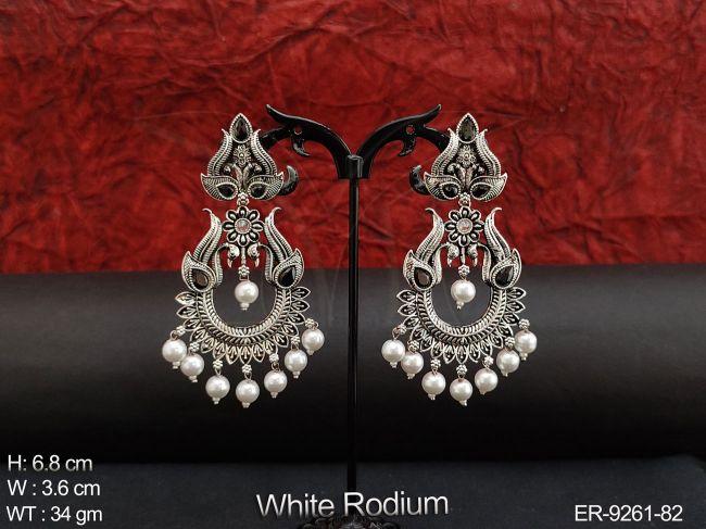 Beautiful Fancy Design White Rodium Polish Party wear Long Earring