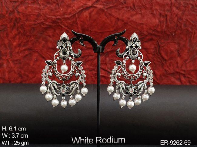 Beautiful White Rodium Polish Designer Party wear Long Earring