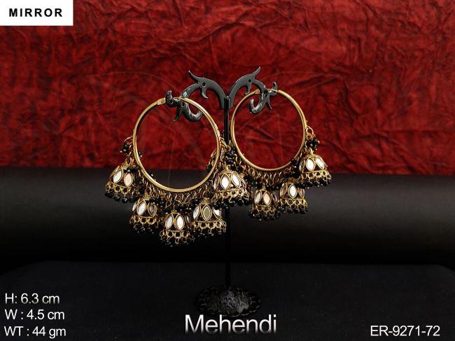 Beautiful Mehendi Polish Designer Fancy Style Mirror Jhumka Earring