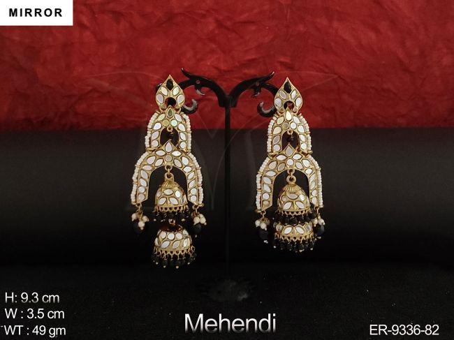 Beautiful Mehendi Polish Party wear Long Mirror Earring