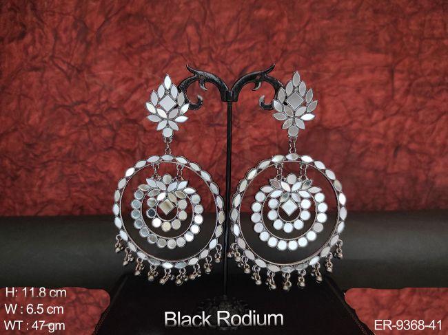 Party wear Designer Fancy Style Black Rodium Antique Long Earring