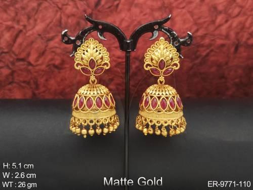 matte-gold-polish-designer-fancy-design-party-wear-jhumka-earring