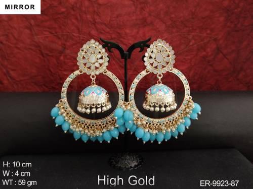 Meenakari Design High Gold Polish Beautiful Mirror Jhumka Earring