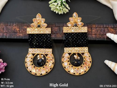 Antique Design  High Gold Polish Fancy Design Full Stone Earrings  
