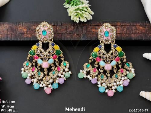 Antique Clustered Pearl Mehendi  Party Wear Earrings  