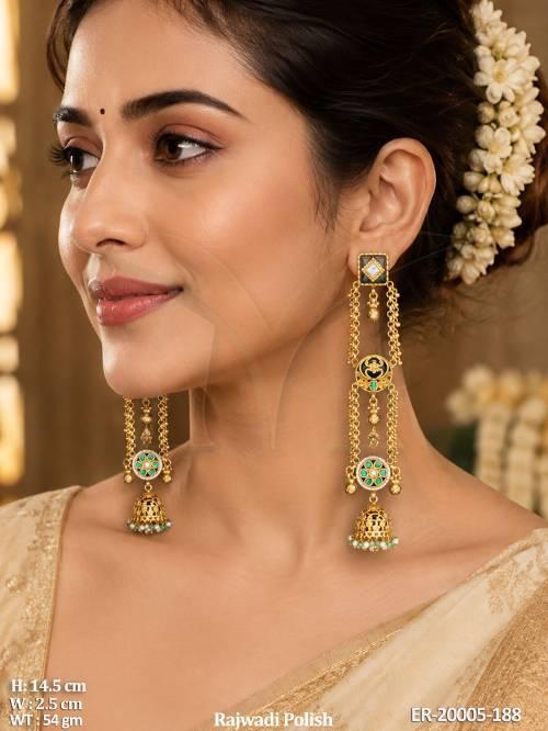 Antique Rajwadi Long Jhumka Earrings with Full Stones