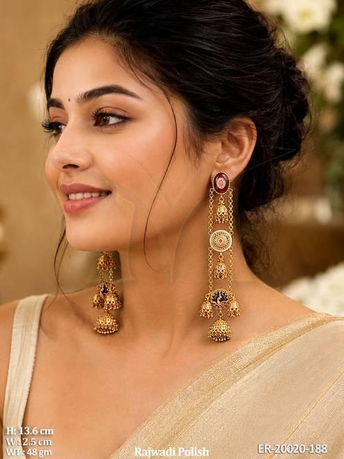 Rajwadi Full Stone Long Jhumka Earrings