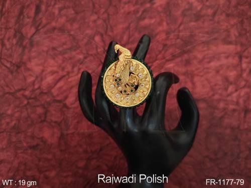 Peacock Design Rajwadi Polish Designer Beautiful Antique Finger Ring