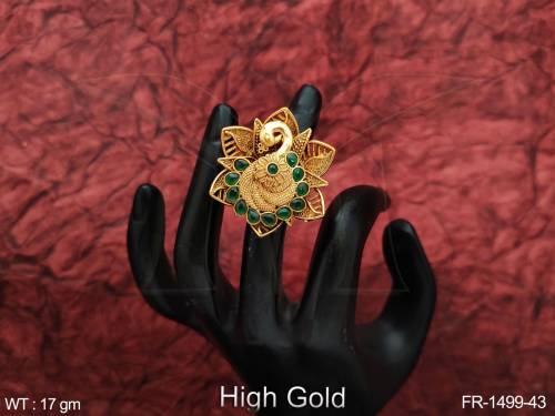 Antique Jewelry High Gold Polish Peacock Design Fancy Wedding Wear Antique Finger Ring 