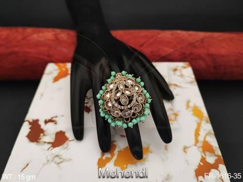 Designer Fancy Style Antique Stones Mehendi Polish Antique Jewellry Party wear Finger Ring  