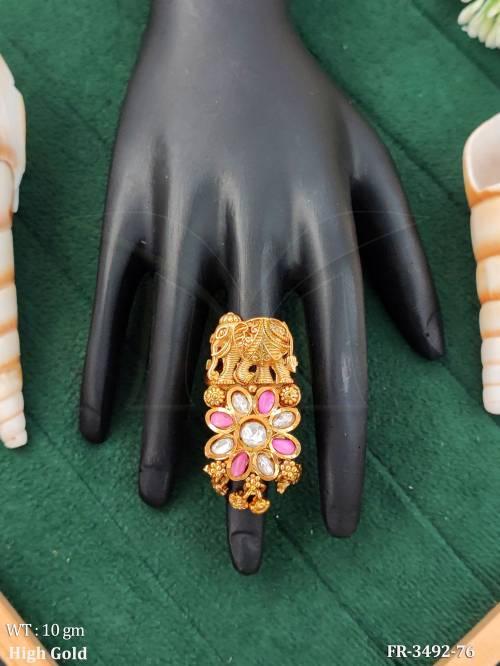 Antique High Gold Elephant Motif Floral Statement Ring
