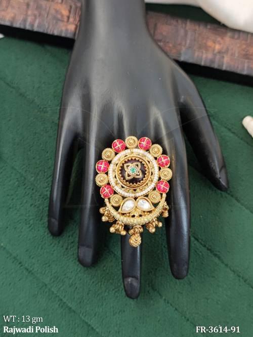 Royal Heritage Ring Featuring Intricate Rajwadi Craftsmanship Rajwadi Polish Antique Finger Ring
