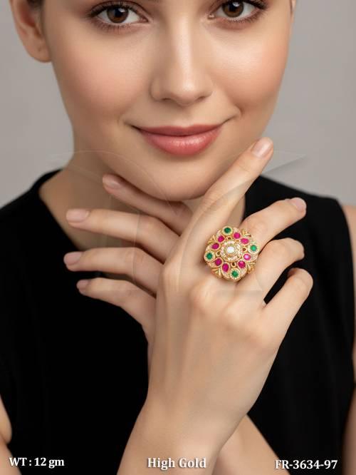 Antique High Gold Full Stone Designer Finger Ring
