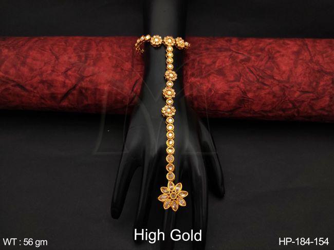 fancy style beautiful high gold polish full white antique stones party wear designer haath paan