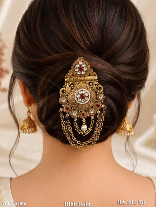 High Gold Antique Kundan Juda Pin Hair Accessory
