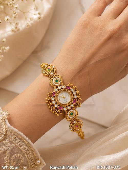 Elegant Ruby Gemstone Embellished Bracelet Watch